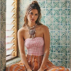 NWOT Free People Leilani Pink & White Gingham Tube Top Size M